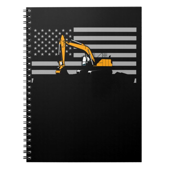 Caderno Espiral American Flag Excavator US Flag Construction (Frente)