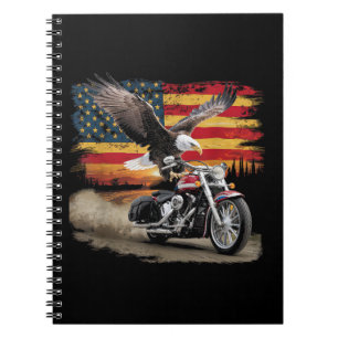 Caderno Espiral American Flag Motorcycle Tshirt USA Flag Biker Ret