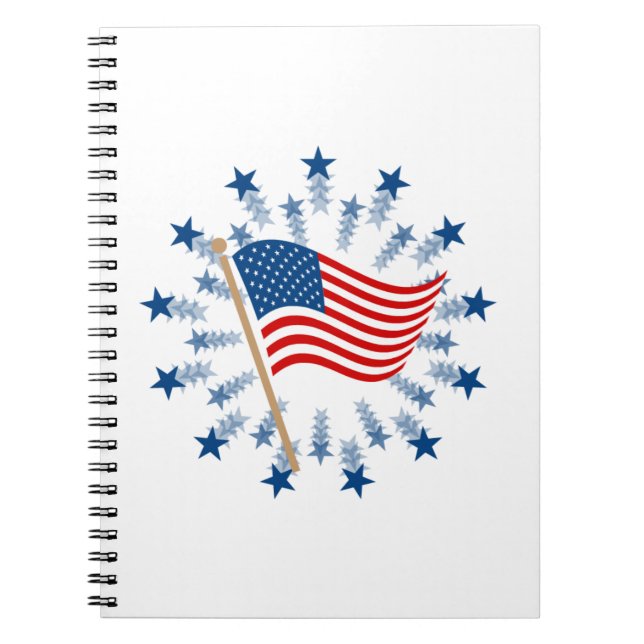 Caderno Espiral American Flag Starburst Fireworks 4 de julho (Frente)