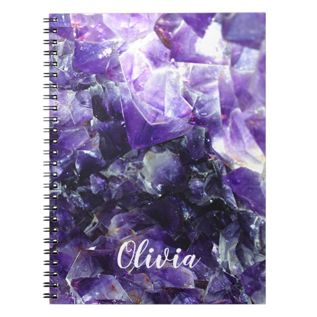 Caderno Espiral Ametista roxa nome personalizado (Frente)