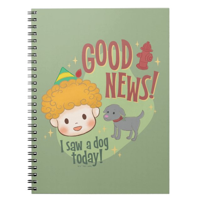 Caderno Espiral Amigo, o Elf Boas Notícias! Eu vi um cachorro hoje (Frente)
