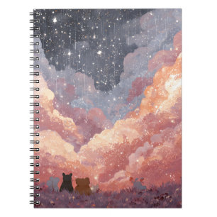 Caderno Espiral Amigos De Animais Whimsic Sob O Céu Estrelado Suns
