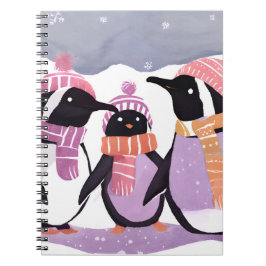 Caderno Espiral Amigos Pinguins de Natal | Aquarela de Inverno