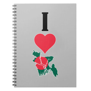 Caderno Espiral Amo Bangladesh Vertical Heart Country Flag Map