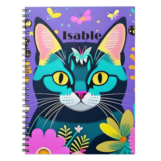 Caderno Espiral Amo de Gato Designer, Design de Gato Mãe (Frente)