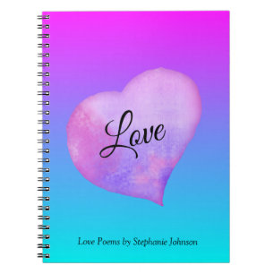 Caderno Espiral Amor Cardíaco Rosa e Azul Aquarela
