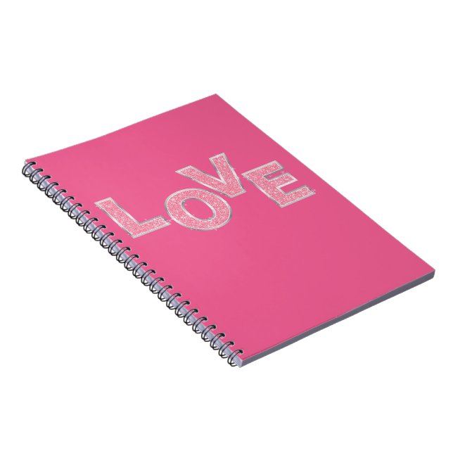 Caderno Espiral Amor com brilho rosa (Lado Direito)
