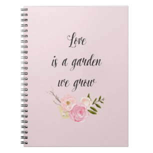 Caderno Espiral Amor floral da aguarela cor-de-rosa romântica do