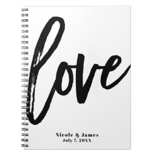 Caderno Espiral Amor Negro Moderno Planejamento de Casamento Letra
