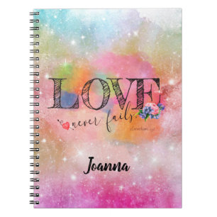 Caderno Espiral Amor Nunca Falha Escritura Pastel