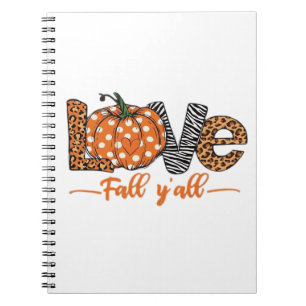 Caderno Espiral AMOR Outono Y'all Impressão de Leopardo Abóbora