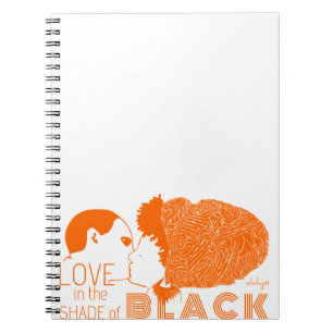 CADERNO ESPIRAL AMOR PRETO EM LARANJA
