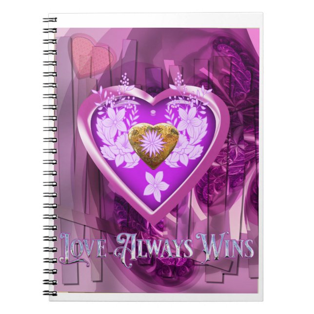 Caderno Espiral "Amor sempre ganha" com Ouro (Frente)