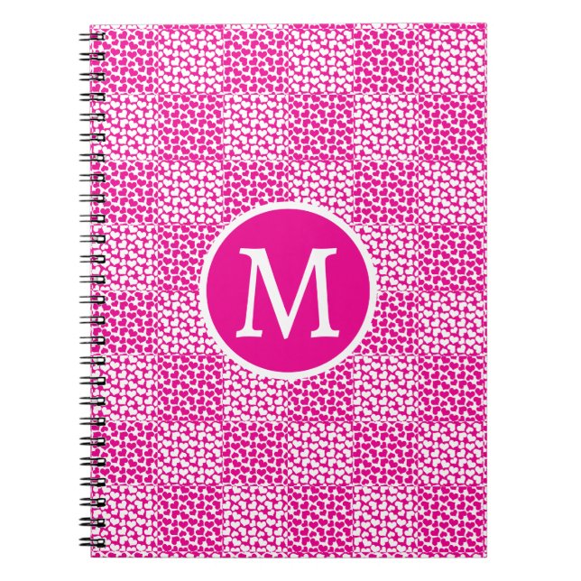 Caderno Espiral Amor verificado em magenta e monograma branco (Frente)