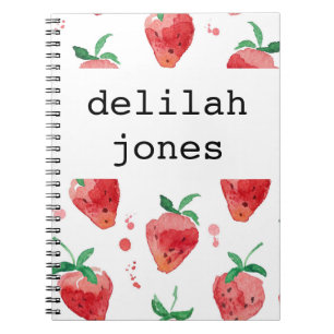 Caderno Espiral Amoras de Aquarelas Rosa e Berries Pintados Vermel