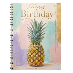 Caderno Espiral Ananás Dourado Aniversário Tropical