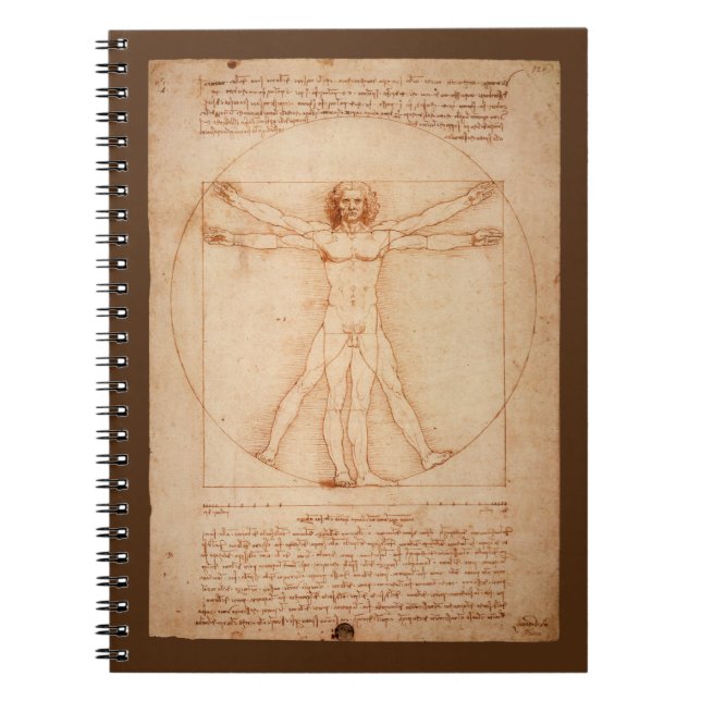 Caderno Espiral Anatomia de Leonard da Vinci do homem de Vitruvian (Frente)