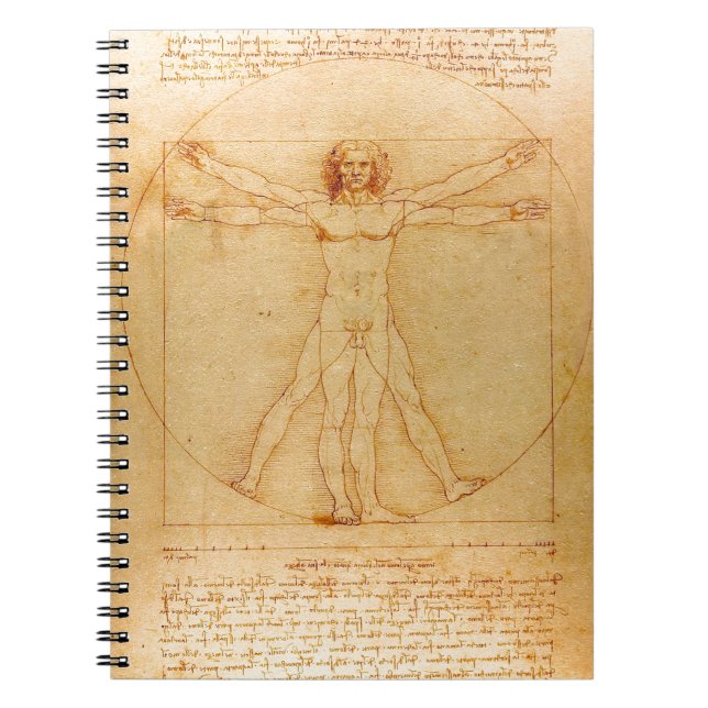 Caderno Espiral Anatomia humana, homem de Vitruvian por Leonardo (Frente)