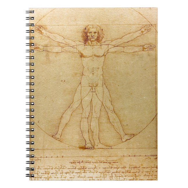 Caderno Espiral Anatomia humana, homem de Vitruvian por Leonardo (Frente)