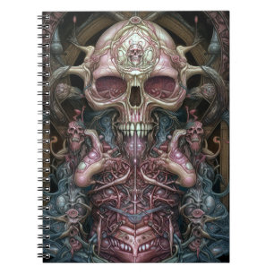 Caderno Espiral Anatomia surreal Crânio horroroso arte SciFi