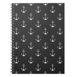 Caderno Espiral Anchors on Black Carbon Fiber Pattern