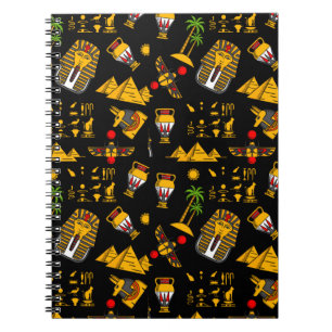 Caderno Espiral Ancient  Egyptian Hieroglyphic Pattern Background 