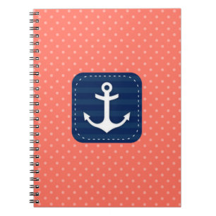 Caderno Espiral Âncora coral náutica dos azuis marinhos do teste