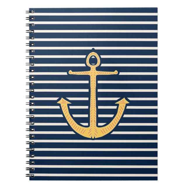 Caderno Espiral Âncora de faixas de marinho (Frente)