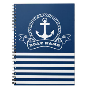 Caderno Espiral Âncora Náutica Listras Azul Marinho