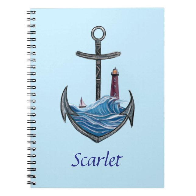 Caderno Espiral Ancoragem e farol personalizável (Versão 3) (Frente)