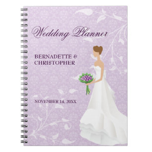 Caderno Espiral Andando o planejador roxo do casamento do corredor