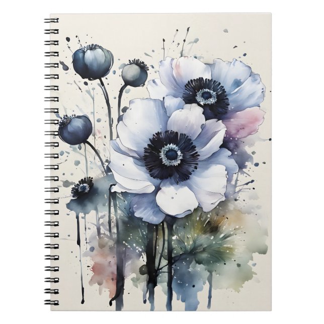 Caderno Espiral Anêmona - Flores de aquarela (Frente)
