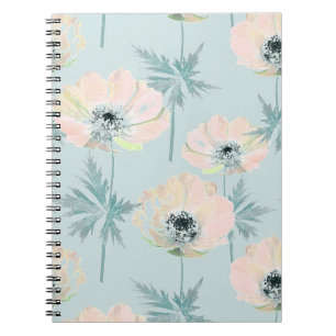 Caderno Espiral Anêmonas cor-de-rosa delicadas.
