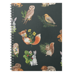 Caderno Espiral Animais da Floresta de Aquarelas: Cute Sem Costura