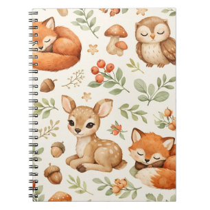 Caderno Espiral Animais da Floresta e Padrão de Frutas
