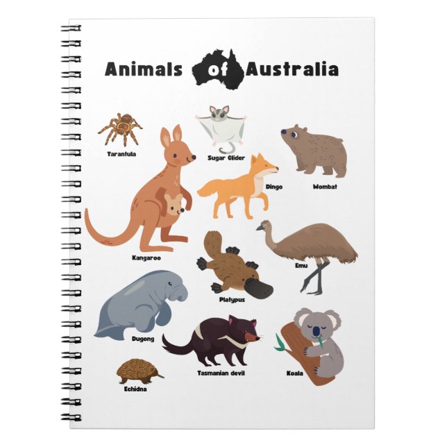 Caderno Espiral Animais da Vida Selvagem Aussie da Austrália (Frente)