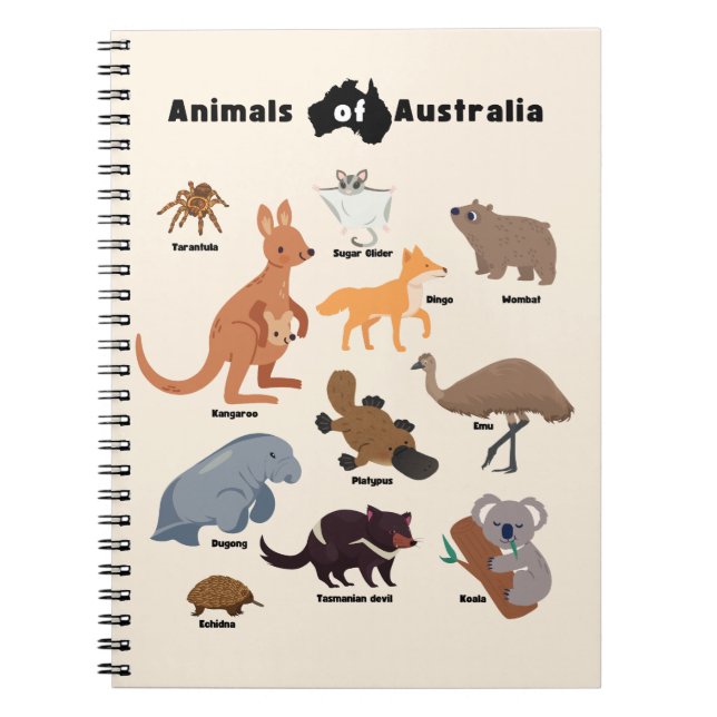 Caderno Espiral Animais da Vida Selvagem Aussie da Austrália (Frente)
