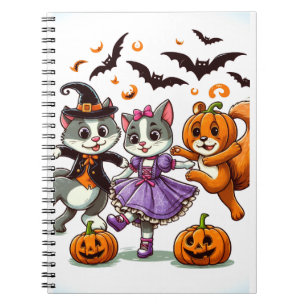 Caderno Espiral Animais Dançando em Figurinos de Halloween