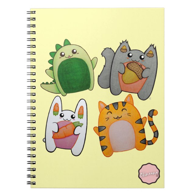 Caderno Espiral Animais de Cartoon Kawaii (Frente)
