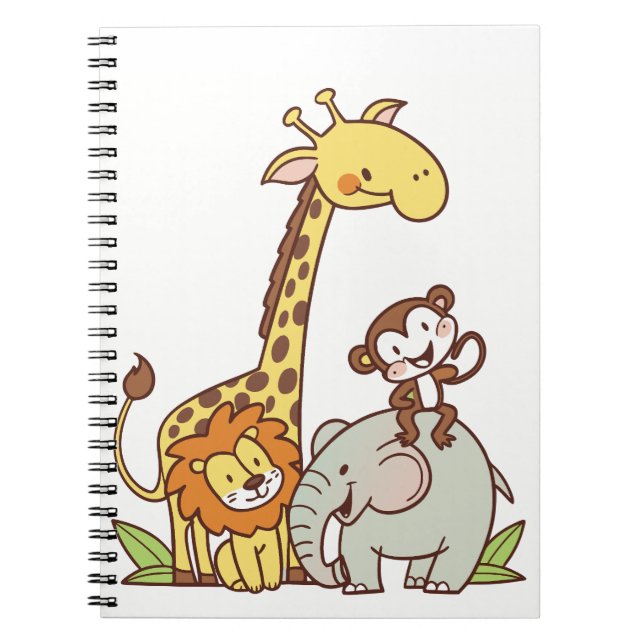 Caderno Espiral Animais de Desenho Animado Fofos – Girafa, Leão &  (Frente)