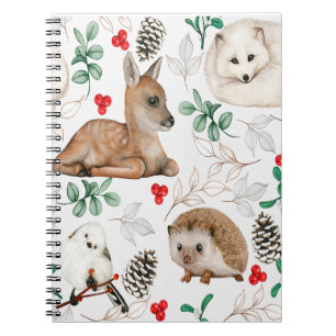 Caderno Espiral Animais de floresta Padrão natalino