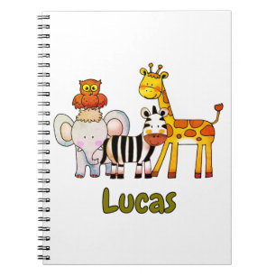 Caderno Espiral Animais de Safari de Desenho Animado Fofo nome per