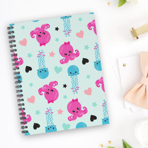 Caderno Espiral Animais do mar, Vida marinha, polvo, água-viva, co