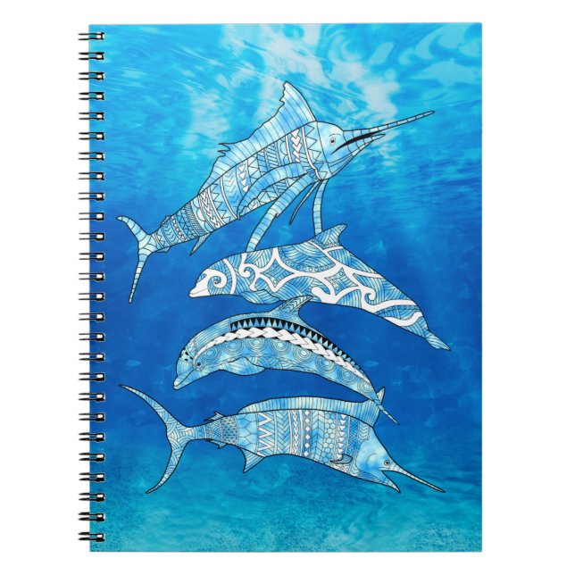 Caderno Espiral Animais do Oceano Tribal (Frente)