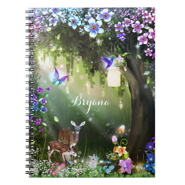 Caderno Espiral Animais encantados da floresta de fantasia (Frente)