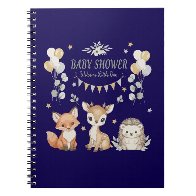 Caderno Espiral Animais Fofos da Floresta Chá de Bebê | Raposa, Ve (Frente)