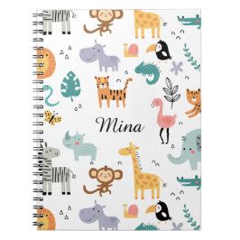 Caderno Espiral Animais Fofos da Selva Safari Nome Personalizado d