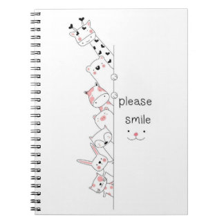 Caderno Espiral Animais Fofos Espiando "Por Favor Sorria" Espir