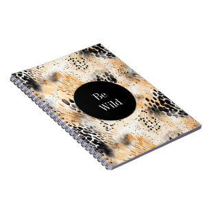 Caderno Espiral Animais-Leopardo-do-Creme Negro Selvagem