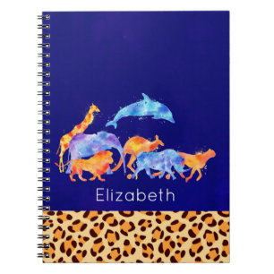 Caderno Espiral Animais selvagens com uma fronteira de impressão d